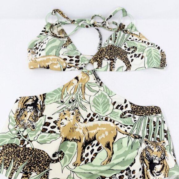 Aerie Cheeky Tropical Animal Print One Piece Cut Outs V-Neck Zoo Animals - Picture 6 of 9